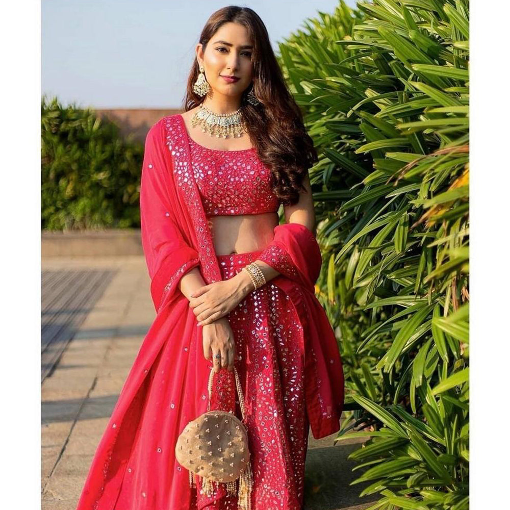 Pink Color Georgette Fabric Lehenga Choli With Embroidery Work