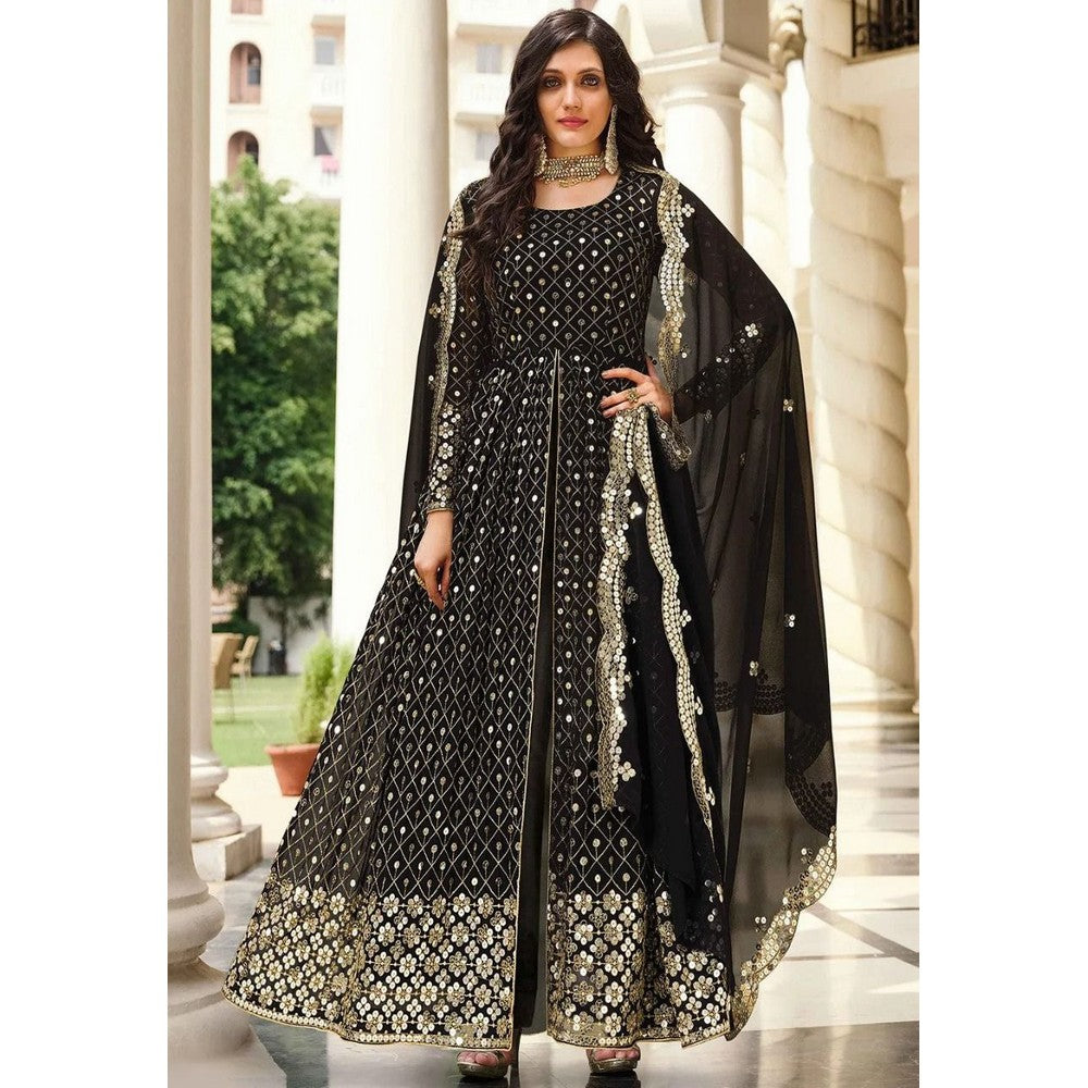 Black Color Georgette Anarkali with Embroidery Work Indian Ethnic Dress