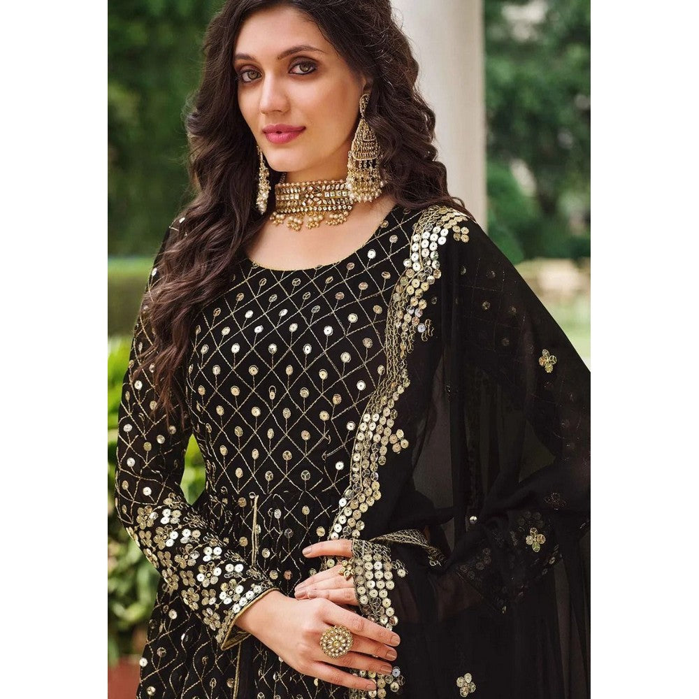 Black Color Georgette Anarkali with Embroidery Work Indian Ethnic Dress