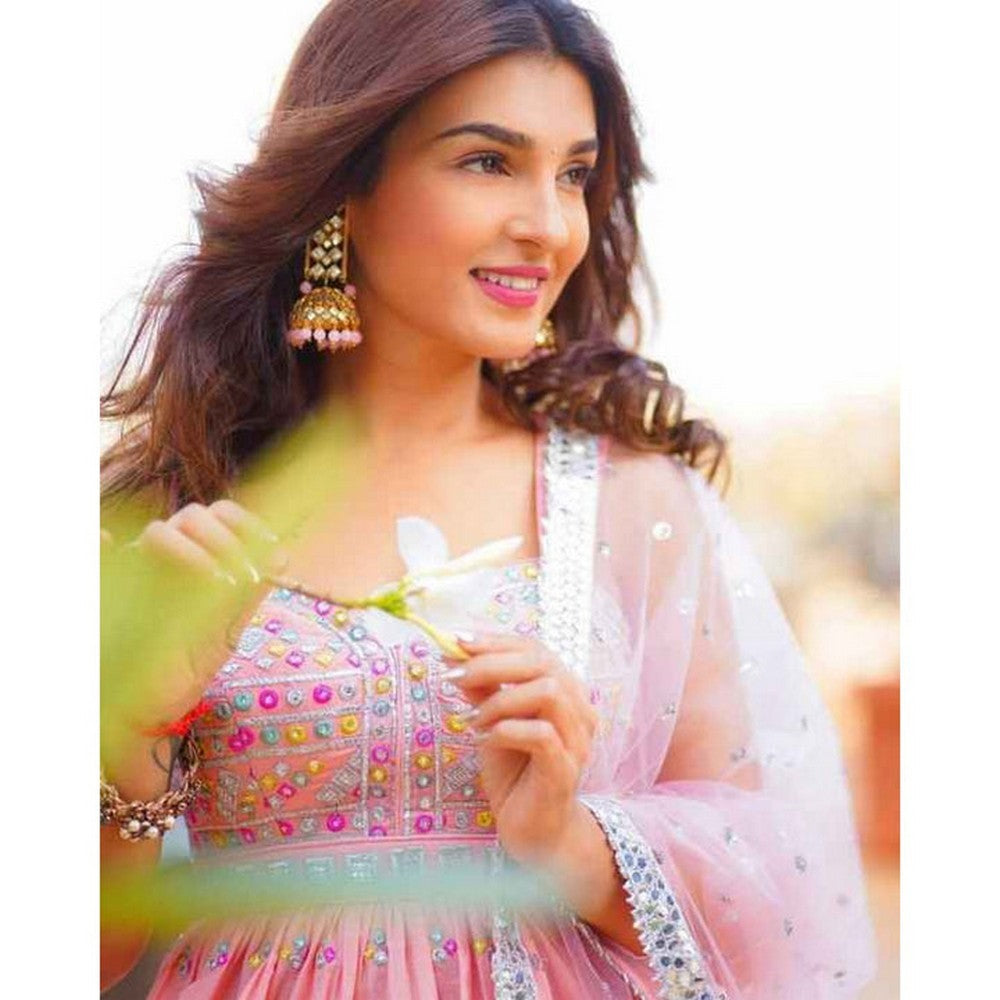 EID SPECIAL DRESS: Light Pink Georgette Wedding Wear Sharara Suit With Net Dupatta